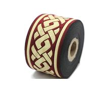 10 Meter Spool 50 mm Wide Claret Red Gold Celtic Knot Jacquard Ribbon Embroidered Woven Trim 50069