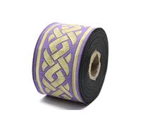 10 Meter Spool 50 mm Wide Lilac Gold Celtic Knot Jacquard Ribbon Embroidered Woven Trim 50069