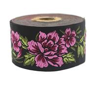 10 Meter Spool 50mm Wide Pink&Black Floral Jacquard Ribbon Embroidered Woven Trim