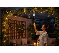 10 meters 100 lights, 2 lines, Leather wire lamp 3V, 800 mAh 18650 lithium battery, three-speed timing, eight-function flashing, with remote control, USB charging, warm white