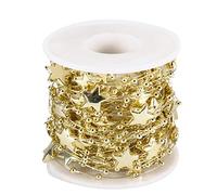 10 Meters Beaded Ribbon Garland, Golden Christmas Tree Star Garland for Sewing, Wedding Bouquets, Cakes, Holiday Decorations