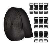 10 Meters Heavy Duty Nylon Webbing Strap Tape 25mm Wide Backpack Strapping Chest Strap with 20 PCS Adjustable Buckles and Tri-Glide Slides for Backpack Webbing Tape Repairing DIY Luggage Strap