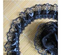 10 Meters Pleated Organza 2-Layer Lace Edge Gathered Mesh Trim Ribbon 5 cm Width Trimmings Fabric Embroidered Applique Sewing Craft Wedding Bridal Dress Embellishment Party Clothes Embroidery(Black)