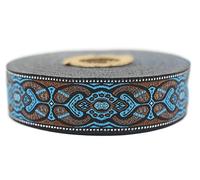 10 Meters Spool 25 mm Blue & Brown Mystic Jacquard Ribbon for Clothing Accessories Woven Border Costume Sewing Trim DIY Craft Supplies 25808 V1
