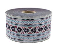 10 Meters Spool 50 mm Dark Blue & Pink Mosaic Geometric Jacquard Ribbon Woven Trim Embroidery Tape for Home Decor Clothing and Costume Design 35997