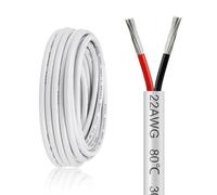 10 Metres 22AWG 2 Core Electrical Wire, 2x0.3mm² Flexible Stranded Tinned Copper Electric Cable, 12V 24V 240V 300V Twin Core Cable PVC White Electric Wire for LED Strips Lighting Lamp Automotive