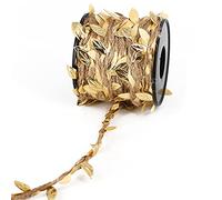 10 Metres Artificial Leaves Boxwood Garland Leaf Jute String Garden Craft Decorative Cord Garland Leaf Ribbon Wall Decoration for Wedding Christening Party Decoration DIY Arts Garden Twine Gold