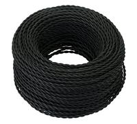 10 Metres - Black 2 Core Twisted Vintage Retro Italian Braided Fabric Lighting Cable | Woven Silk Rayon | Flexible Wire Cord | Pendants - Table Lamps - Floor Lighting UK & European Approved Standards