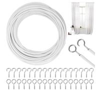 10 Metres Net Curtain Wire and Hooks Set, Durable Curtain Wires with 25 Hooks and 25 Eyes, Multipurpose Curtains Wire Kit for Photographic Display of Paintings, Garment Hanging, Interior Decoration