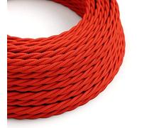 10 Metres - Red 3 Core Vintage Retro Italian Braided Twisted Lighting Cable | Woven Silk Rayon | Flexible Wire Cord | Pendants - Table Lamps - Floor Lighting | UK & European Approved Standards