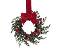 10" Mini Christmas Wreath for Front Door,Artificial Green Wreaths with Red Berries and Ribbon Bow for Cabinet Wedding Window Wall Home Indoor Holiday Decor