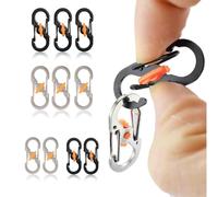 10 Mini S Carabiner Clips, Stainless Steel Keychain Hooks, Black and Silver | Opposing hook openings organise small keys and accessories without the bulk of full-size climbing hardware
