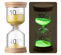 10 Minutes Glow in The Dark Wooden Sand Timer Hourglass Luminous Sandglass Timer Colorful Sand Clock Time Telling Accessory for Toothbrush Games Classroom Office Cooking Home Decor(Yellow)