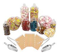 10 Mixed Jar Retro Pick & Mix Victorian Sweet Shop Candy Buffet Kit Party Pack with Scoops, Tongs & Bags - Orange Stripe Bags