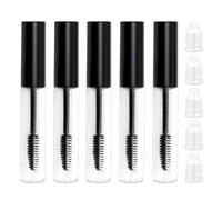 10 ml Refillable Mascara Wall Tubes Set of 5 - Eyelash Cream & Eyeliner Container with 5 Rubber Inserts, Clear Round Cosmetic Bottles