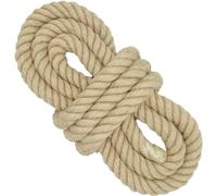 10 mm x 10 m Thick Jute Rope, 4 Strands Twisted Swing Rope, Heavy Duty Rope Hessian Cord for Crafts, Gardening, Hammock, Home Decoration, Railing, Climbing, Dock