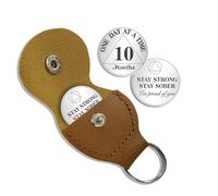 10 Month Sobriety Coin One Day at a Time AA Chips and Medallions with PU Leather Keychain Sobriety Gifts for Celebrating Alcoholics Anonymous Recovery