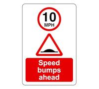 10 mph Speed Bumps Ahead - safety sign- 3mm Aluminum Dibond for indoor/outdoor usage (300mm x 200mm) 7m Viewing Distance.