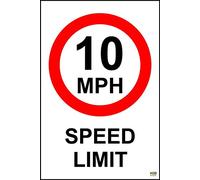 10 MPH Speed Limit Safety Sign - Self Adhesive Sticker 300mm x 200mm