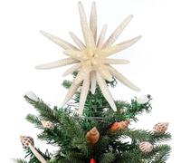 10'' Natural Starfish Christmas Tree Topper Star Happy New Year Holiday Decoration Beach Four Layers Sea Style Christmas Tree Toppers for Xmas Decoration Home Decor