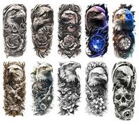 10 Niche Temporary Tattoo Stickers Featuring Eagles And Roses For Arms And Calves (Disposable).