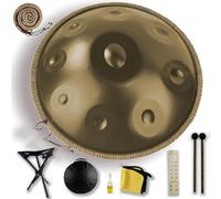 10 Note Steel Hand Drum, 432HZ Handpan in D Minor, Handpan Drums,Professional Handmade Handpan for Music Healing, Yoga, with Bag, Tripod, Mallet, Dust Free Cloth(Gold,440HZ/10Note)