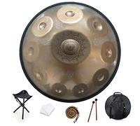 10 Notes 22 Inch Handpan, D-Minor 432 Hz Steel Drum Percussion Instrument, Mandala Musical Performance Handmade Healing Musical Instrument Gift Gold