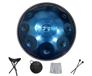 10 Notes D Minor Handpan Steel Drum With Soft Bag, D3 Bb3 C4 D4 E4 F4 G4 A4, 2 Mallets, Stand, Dust- free Cloth, Percussion Instrument Yoga Meditation Beginner (Color : Blue)