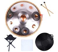 10 Notes Hand Pan Drums Sets, Handpan Drum Instrument in D Minor, 22 Inches Steel Hand Drum with Soft Handpan Case Durable Handpan Stand,Silver