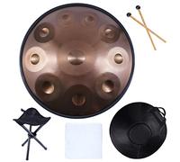 10 Notes Hand Pan Drums Sets, Handpan Drum Instrument in D Minor, 22 Inches Steel Hand Drum with Soft Handpan Case Durable Handpan Stand,Brown