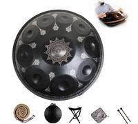 10 Notes Handpan Drum, 22 Inch "black Mandala" D Minor Harmonic Percussion, Steel Tongue Drum with Handpan Stand, Hand Drum Case, for Meditation Yoga Musical Education, Gift for Adult Kids
