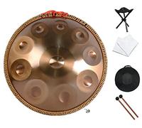 10 Notes Steel Drum Percussion, 22" D Minor Handpan Drum, Steel Tongue Drum with Soft Hand Pan Bag, 2 Mallets, Handpan Stand, Dust-free Cloth(Gold)