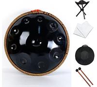 10 Notes Steel Drum Percussion, 22" D Minor Handpan Drum, Steel Tongue Drum with Soft Hand Pan Bag, 2 Mallets, Handpan Stand, Dust-free Cloth(Black)