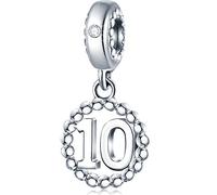 10 Number Bracelet Charms 925 Sterling Silver Pendant Beads Fit Pandora Charm Bracelets, Necklace, and European Snake Chain, Dangle for Happy Birthday 10th Anniversary 10 Years