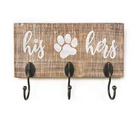 10 o'clock His Her Dog Hanger - Unique Key Holder and Dog Leash Hanger with 3 Hooks for Wall | Rustic Decor for Entryway | Cute Housewarming Gifts for Dog Owner & Lovers 10"x5"…