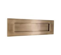 10" or 12" Victorian Solid Brass Traditional Sprung Letter Plate with Door Knocker - Antique (10" x 3" Letter Plate)