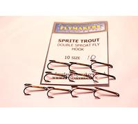 10 ORIGINAL SPRITE DOUBLE TROUT FISHING HOOKS DOWN EYE BRONZE (SIZE 12)