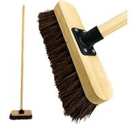 10” Outdoor Garden Broom with Wooden Handle Natural Stiff Bassine Hard Bristle with Durable Support Bracket Yard Brush Heavy Duty Broom Outdoor Cleaning Sweeping (PACK OF 1)