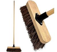10” Outdoor Garden Broom with Wooden Handle Natural Stiff Bassine Hard Bristle with Durable Support Bracket Yard Brush Heavy Duty Broom Outdoor Cleaning Sweeping (PACK OF 1)