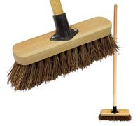 10” Outdoor Yard Broom with Wooden Handle Stiff Bassine Hard Bristles & Durable Support Bracket Heavy Duty Garden Brush Deck Broom & Scrubbing Brush for Driveways Patios and Decks (PACK OF 1)