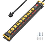 10 Outlet Heavy Duty Power Strip with Individual Switches, Metal Surge Protector Power Strip Flat Plug,3300J 15A/1875W Overload Protection, 6FT Cord Management, Wall Mount,Wide Spaced