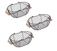 10" Oval Wire Basket with Wooden Handles - Vintage Style - By Trademark Innovations (Set of 3)