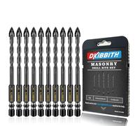 10 Pack 1/4" Concrete Drill Bits, Masonry Drill Bit Set, 6mm Tungsten Carbide Drill Bit Set for Tile/Ceramic/Glass/Mirror/Brick/Plastic/Cement, 1/4" Quick Change Hex Shank, in Carrying Case