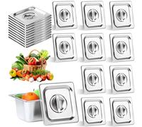 10 Pack 1/6 Size Steam Table Pan Covers Universal Handled Food Pan Lid Stainless Steel Pan Lid with Handle Restaurant Commercial Hotel Food Pan Cover 7 x 6.5 Inch for Food Fruits Vegetables