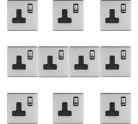 10 PACK 1 Gang DP 13A Switched UK Plug Socket SCREWLESS SATIN STEEL Wall Power