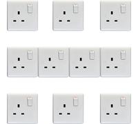 10 PACK 1 Gang Single Pole 13A Switched UK Plug Socket - WHITE Wall Power Outlet