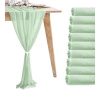 10 Pack 10ft Sage Green Chiffon Table Runners,Wedding Table Runner,Sheer Romantic Tulle Table Runner for Christmas Wedding Bridal Tea Party Baby Shower Birthday Party Table Decorations(120 x 12 in)