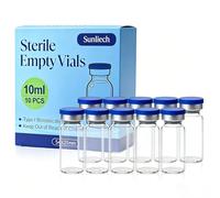 10 Pack 10ml Glass Vials for Injections, Self-Healing Injection Port, Empty Vials for Injections with Sealed Cap