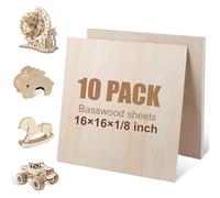 10 Pack 16x16x1/8 Inch Basswood Sheets, Large Size Basswood for Laser Cutting & Engraving, Plywood Wood Board Unfinished Wood Sheets for Crafts, DIY Architectural Modls, Wood Burning and Painting.