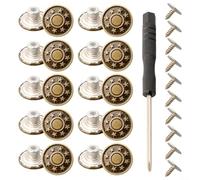 10 Pack 17mm Brass Jean Buttons No For Sew Screw On Replacement Kit For Tight Or Loose Pants Jackets Shirts Bags Leather Crafts With Tool(A)